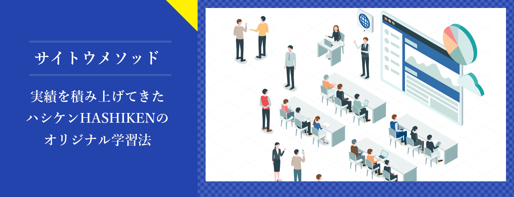 ハシケンオリジナルの、生徒一人ひとりの現状に合わせた完全オーダーメイドの学習システム「サイトウメソッド」
